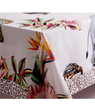 Polyteq Safari Leopard Print Border Design Tablecloths Stone 