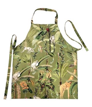 Polyteq Stain Resistant Giraffe Manor Olive Green Full Bib Apron with Adjustable Neck Straps 