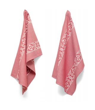 TC006 Tea Towels - Designer Damask-Red PACK OF 2 SPECIAL