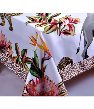 Polyteq Safari Leopard Print Border Design Tablecloths White